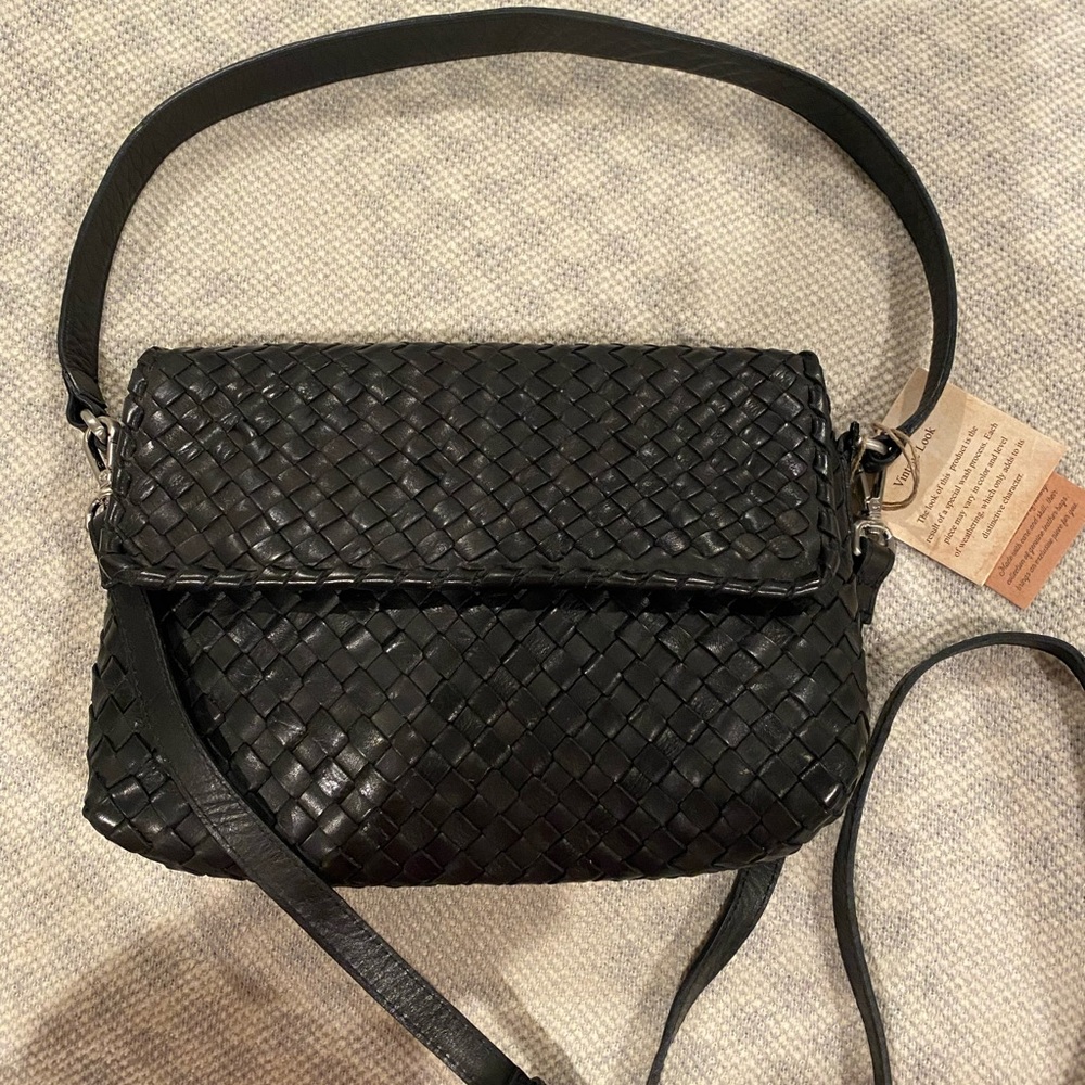 NWT India Black Weaved Leather Handbag